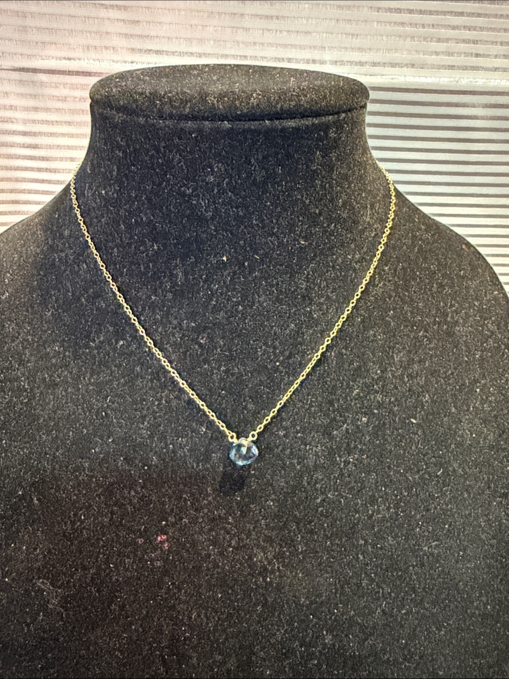 14 K Gold Chain Necklace with Blue Topaz Pendant - Women Jewelry